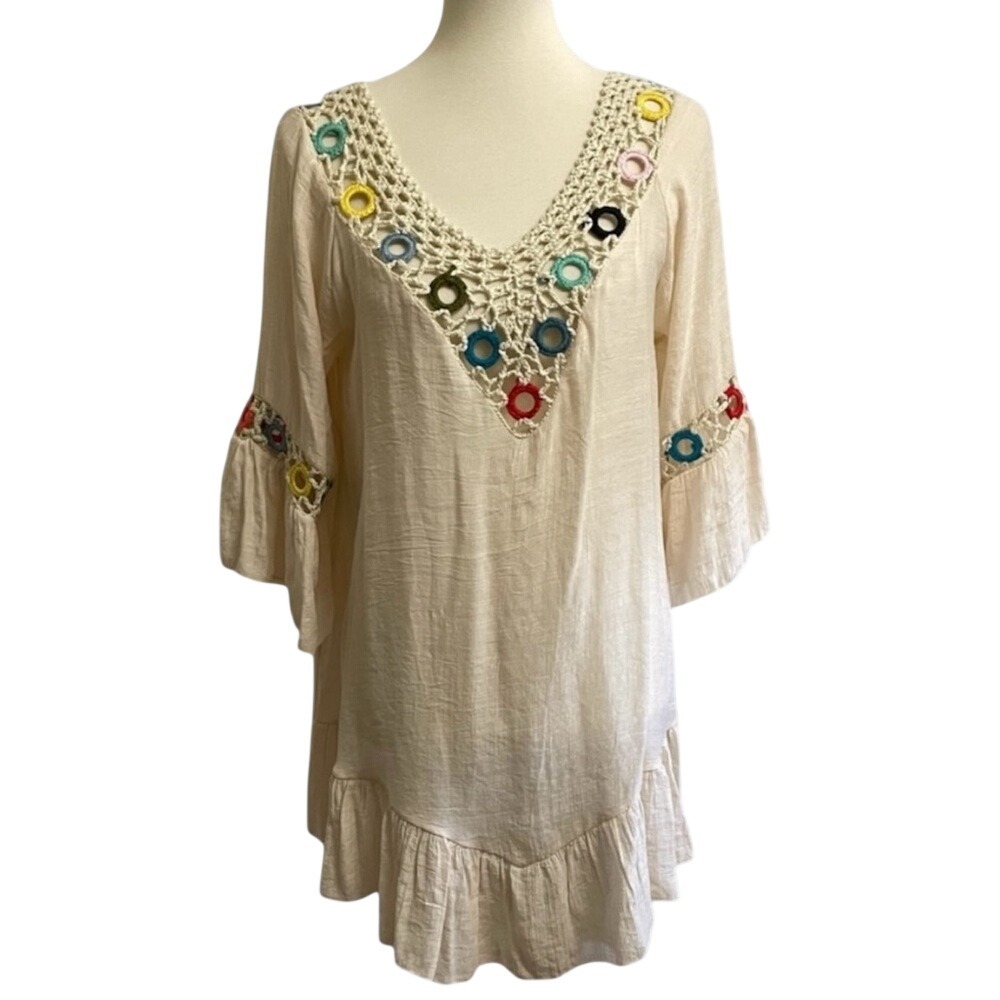 Everleigh Swimsuit Coverup Crochet Lace Ruffled Hem Women Medium